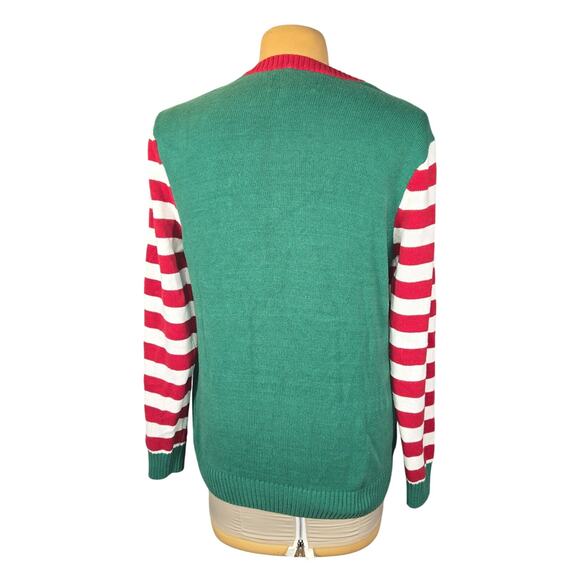Ugly Christmas Sweater XL Pug Puppy Dog Santa hat Green Striped Holiday Funny - Picture 5 of 11